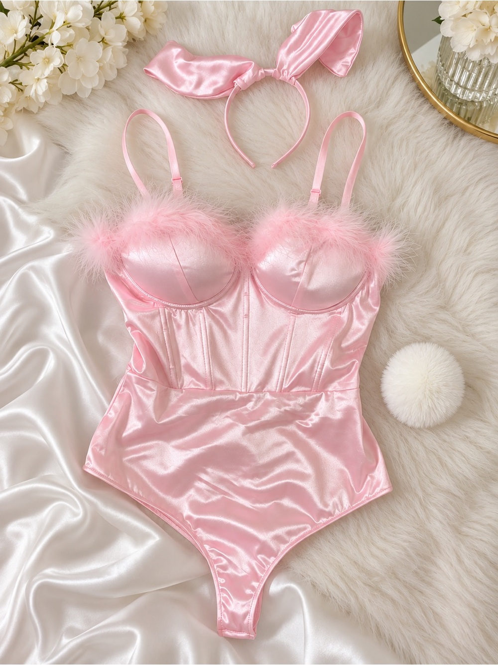 Playboy bunny Pink Satin Feather Trim custom (legally blonde 💗)